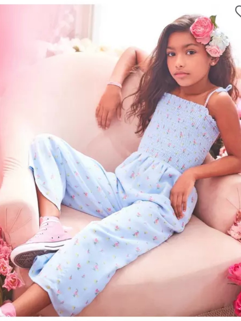 Janie and Jack Light Blue Floral Smocked Chiffon Jumpsuit